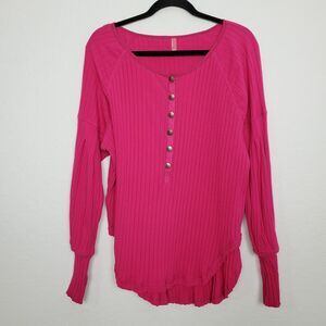 Free People Top Womens Extra Small Movement Bella Henley Passion Fruit Ribbed